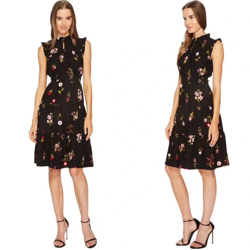 kate spade Black Floral Sleeveless Fit-and-Flare Dress